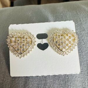 Gold Plated Heart Earrings with Baguette CZ Stones